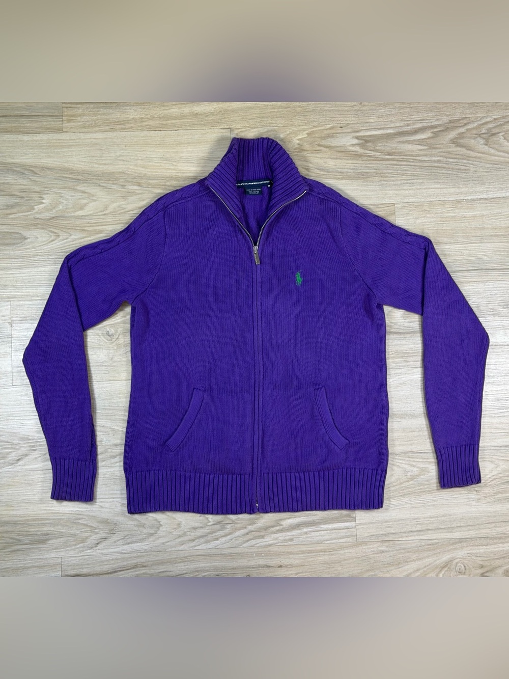 Vintage Y2K Ralph Lauren Sport Purple Cotton Full Zip Sweater Preppy Heritage